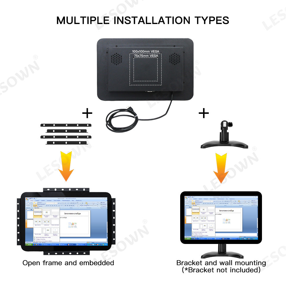 LESOWN E125-F01GBT 12.5 Inch 16:9 1920x1080 Industrial Panel Mount Display Factory Automation Embedded Monitor with VGA/HDMI/USB for Laptop