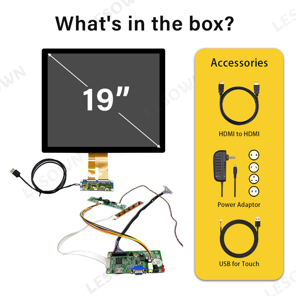 LESOWN M190-A01T Touch Wide Screen 19 inch HDMI VGA Interface 1280x1024 IPS LCD Panel LVDS 30PIN Display External Secondary Module