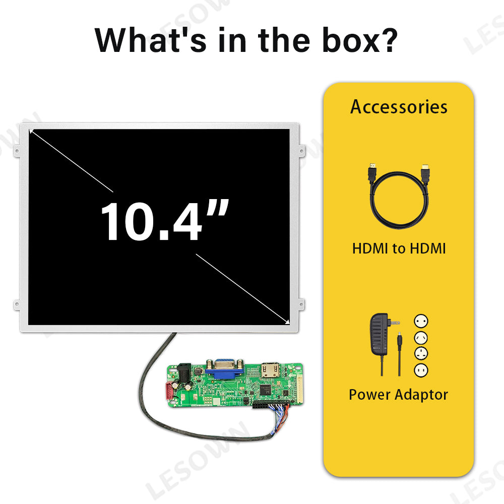 LESOWN M104-A01S Small Wide Screen 10.4 inch 560cd/m2 HD 1024x768 IPS LCD DIsplay HDMI VGA Ports Module for Medical Equipment PC Laptop
