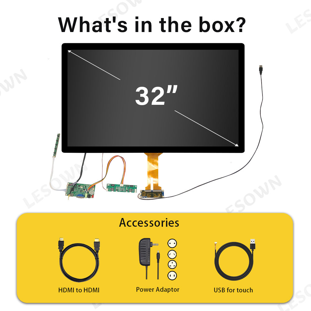 LESOWN M320-A01T 32 inch LCD Panel 1920x1080 IPS Full High Definition Touch Screen LVDS HMDI VGA DC12V 3A Display Module with Driver Board