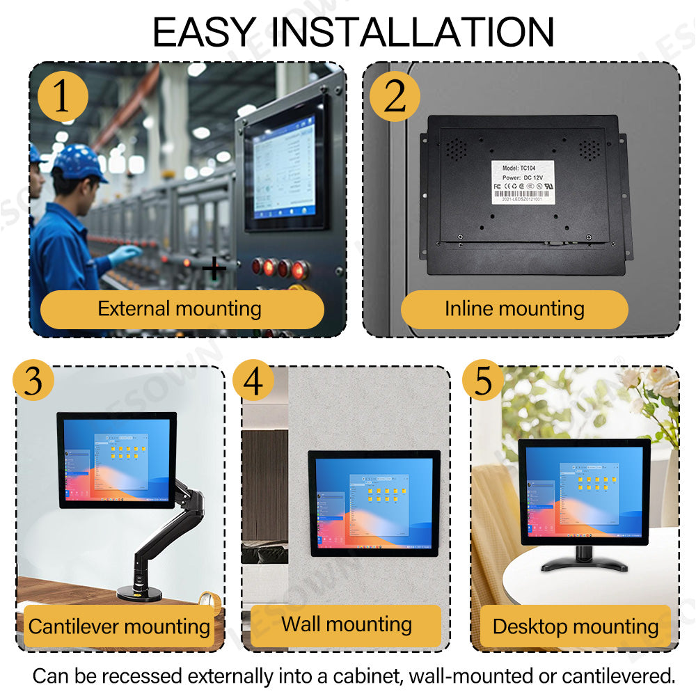 LESOWN E104-C01GBTE 10.4 Inch Embedded Display 1024x768 LCD 1000cd/m² Panel Mount Display with VGA+HDMI for Medical Equipment PC