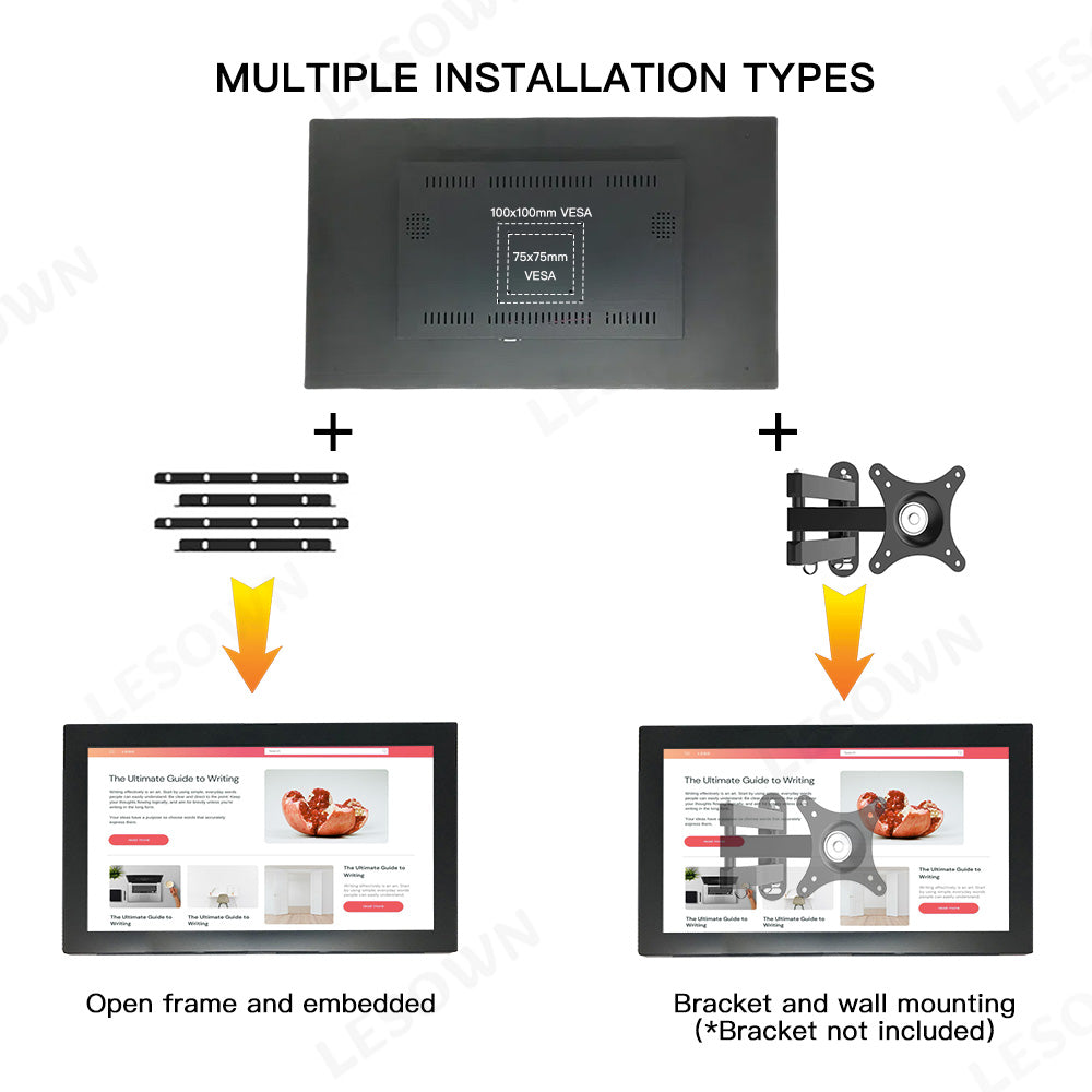LESOWN E236-C01GBT 23.6in 1920x1080 IPS LCD Embedded Display Open Frame Multi-Touch Screen Industrial for Medical Equipment Digital Signage