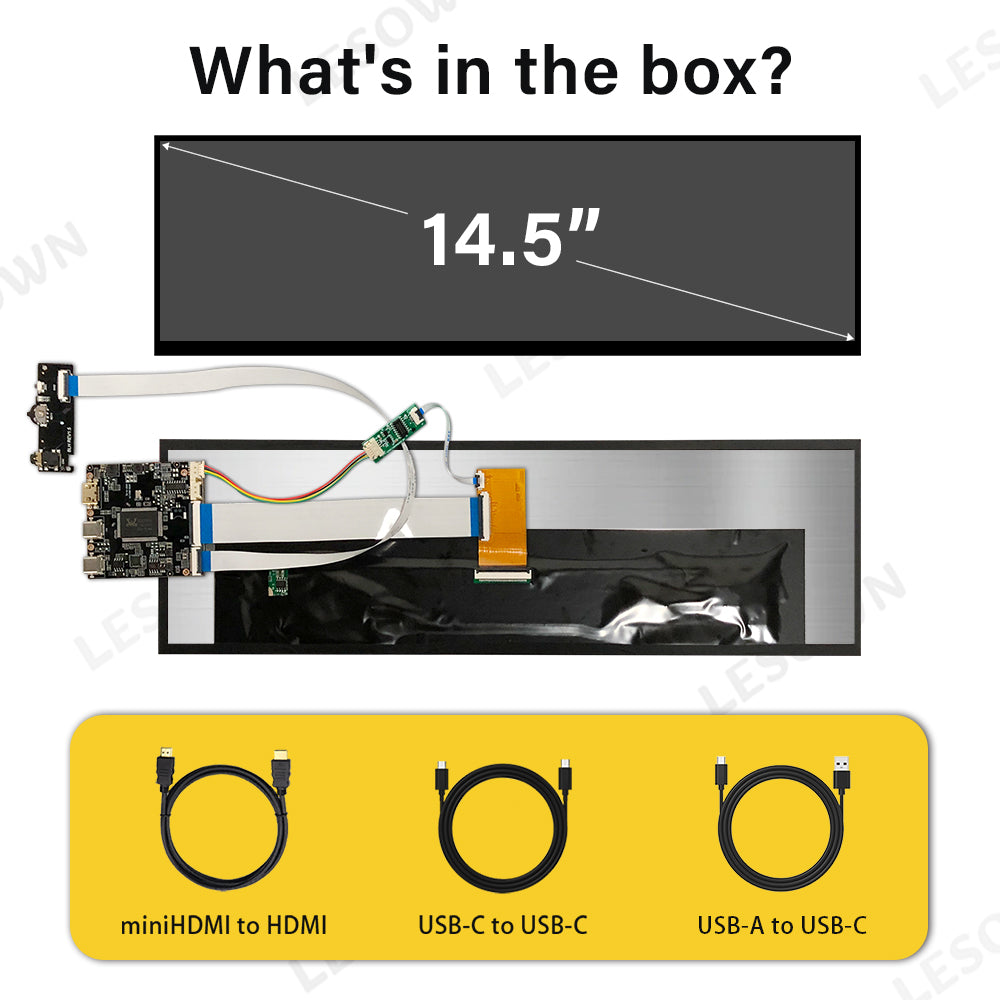 LESOWN M145-A01S Long Stretched Screen 14.5 inch IPS Touch 2560x720 QHD 1500:1 USB-C HDMI Strip Bar Secondary Display LCD Panel Module