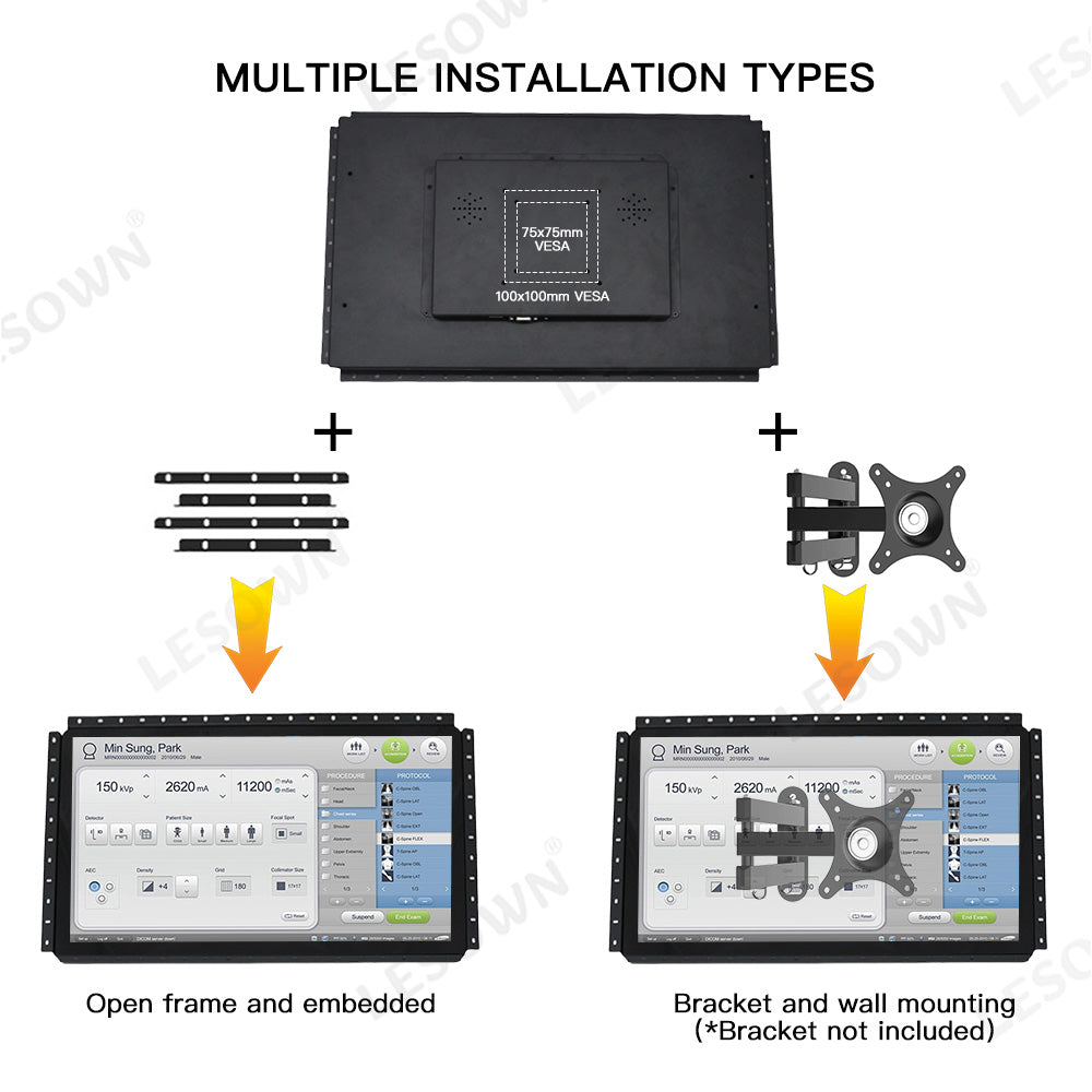 LESOWN E195-C01GBT Embedded Display 19.5'' Open Frame Monitor 1600x900 Touch Monitor with VGA/HDMI/Audio/USB(touch) for Factory Automation