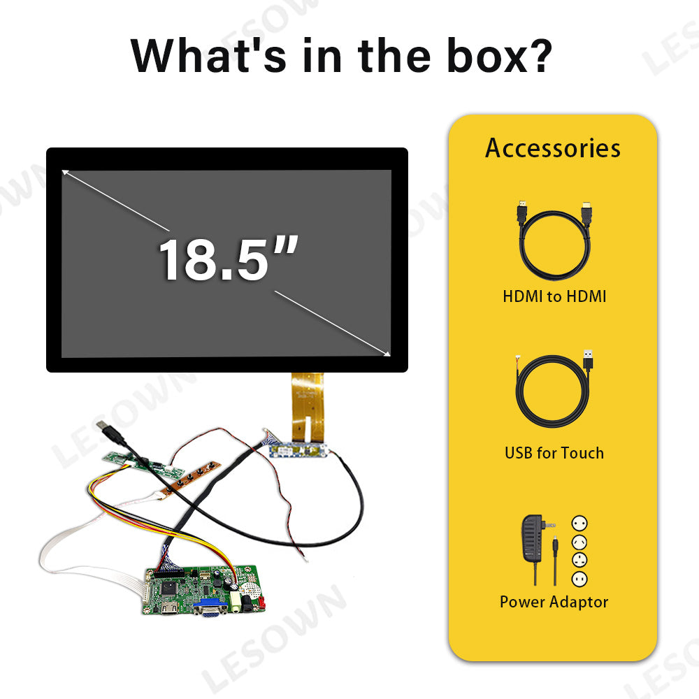 LESOWN M185-C02T 18.5 inch Laptop LCD Screen LVDS 60Hz 1920x1080 IPS Touch HDMI VGA Interface Full Viewing 1000:1 Display Module for Computer