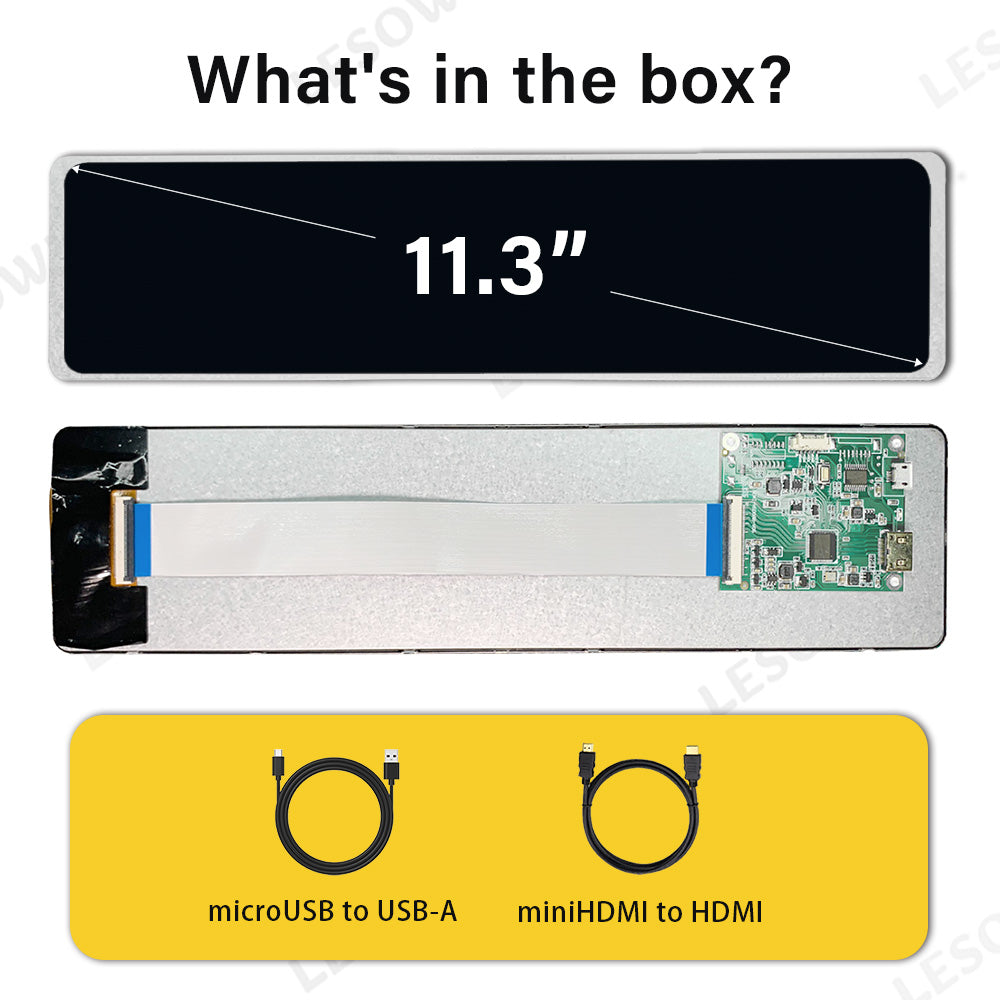 LESOWN M113-A01S 11.3 inch Long Stretched Bar LCD Screen 440x1920 IPS mini HDMI MIPI 4LANE Interface Display Module for Raspberry Pi Laptop
