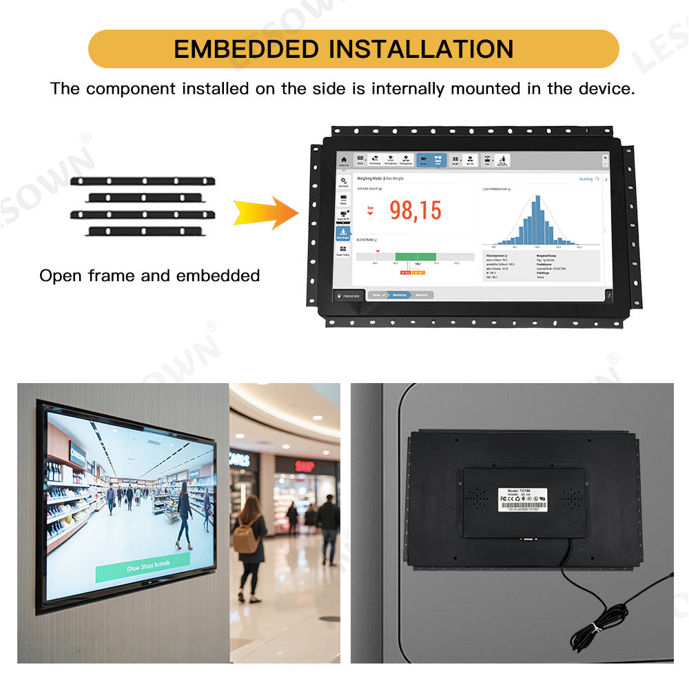 LESOWN E156-C01GBT Open Frame 15.6 Inch Embedded Display 1920x1080 IPS LCD Touch Monitor Panel Mount Wide Temperature Range (-20°C to 70°C)