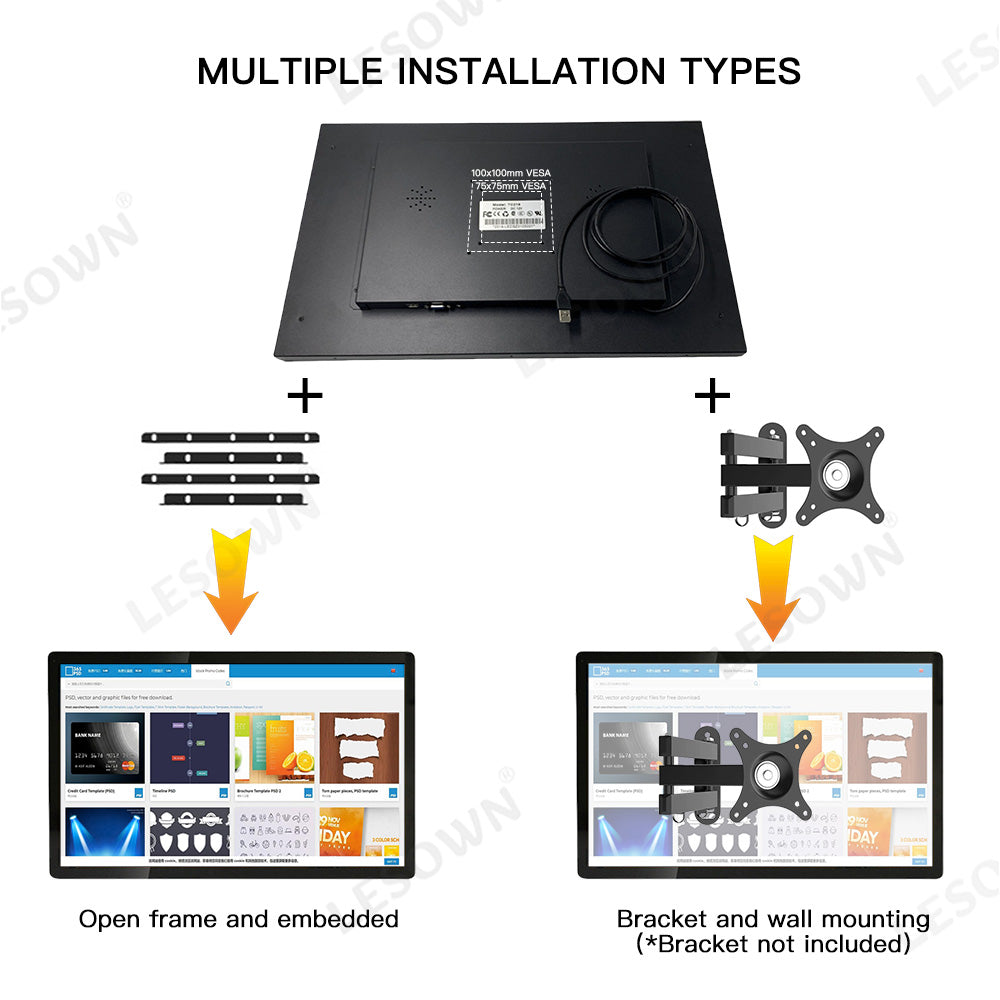 LESOWN E270-G01GBT Open Frame 27 Inch Industrial Embedded Win-10 PC Monitor 1920x1080 IPS Panel Mount Display Wide Temperature Range for TV