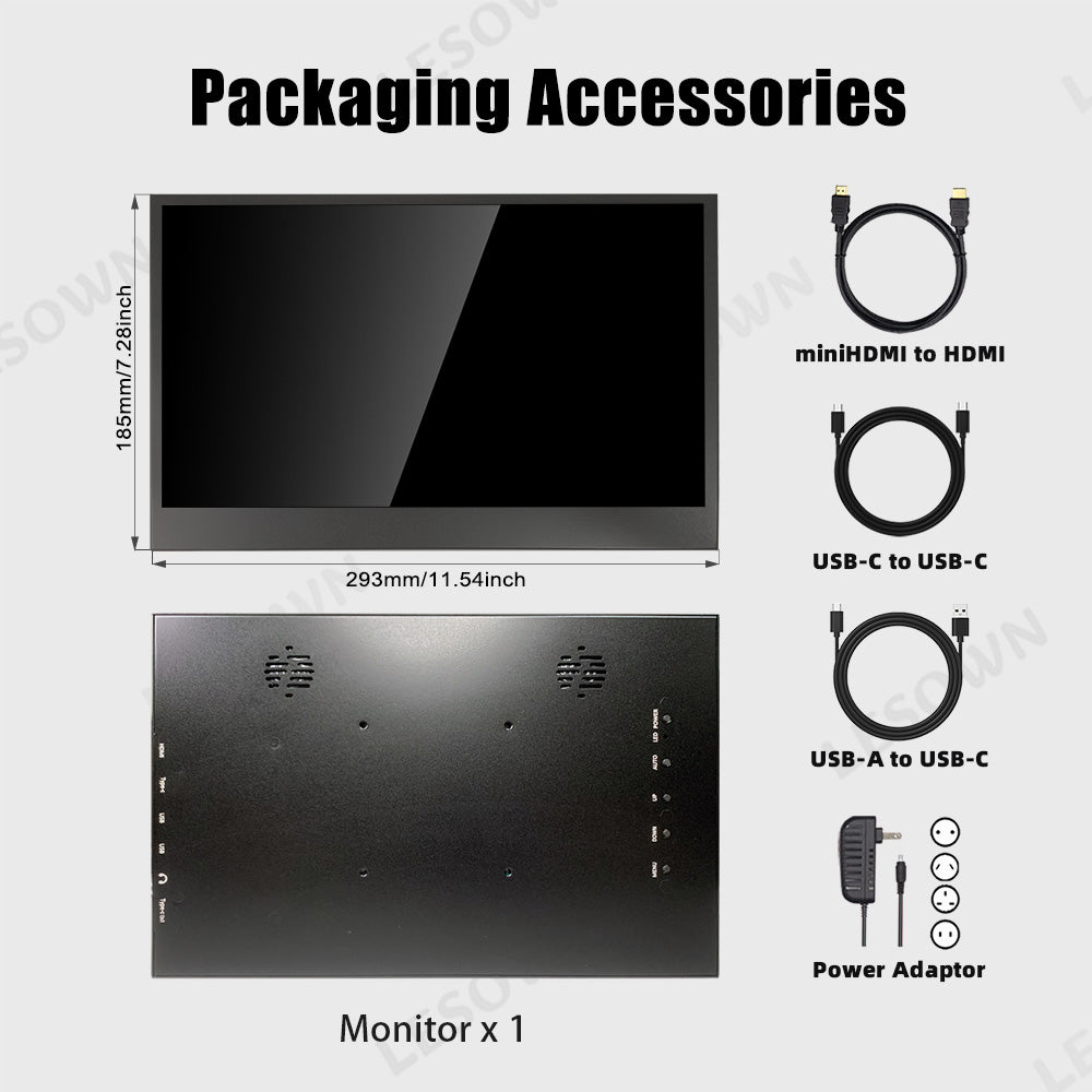 LESOWN P125GPS/P125GPT 12.5 inch LCD Portable Monitor USB C HDMI Capacitive Touchs IPS Display for Gaming Computer