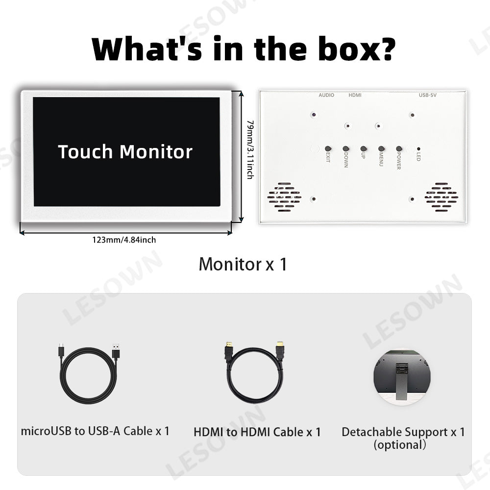 LESOWN P50CW-T mini USB Touch Display HDMI IPS Screen Compact 5 inch PC Laptop Sub White Monitor