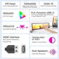 LESOWN P141GMT 14.1 inch 4K Long Bar Monitor Wide Touch USB C HDMI PC External Bar Monitor