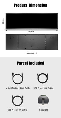 LESOWN P126GPS 12.6 inch Secondary Screen 1920x515 IPS HDMI Bar LCD Monitor