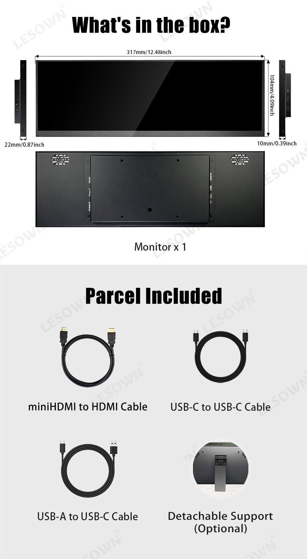 LESOWN P127GHR 12.7 inch Stretched Bar Monitor 100%sRGB 120Hz 2880x864 IPS DIY Strip Secondary Monitor
