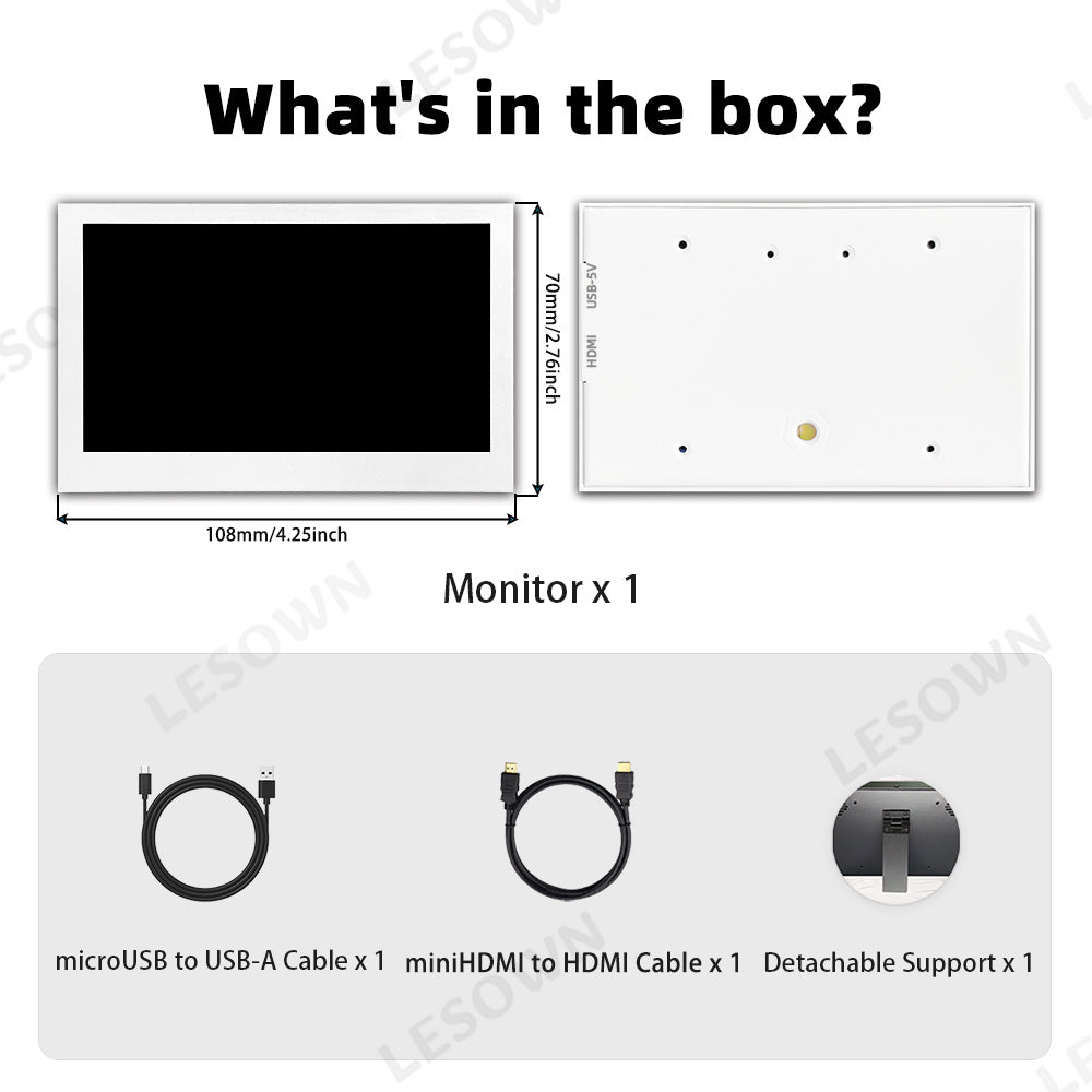 LESOWN P43CW 4.3inch Small HDMI Portable Monitor  800×480with Speakers Portable Temperature Monitoring Display