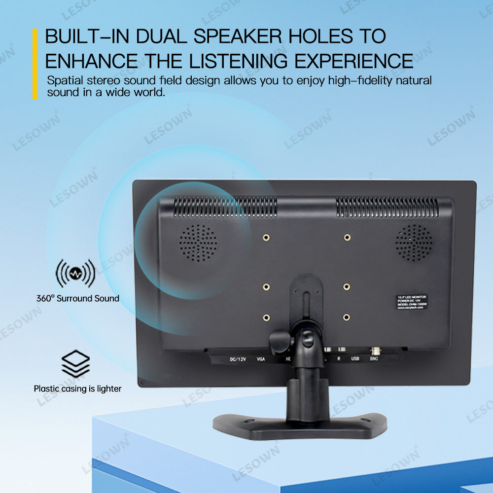 LESOWN N133 Widescreen 13.3 inch Full HD 1920x1080 IPS Screen LCD Monitor Video Input with Speakers