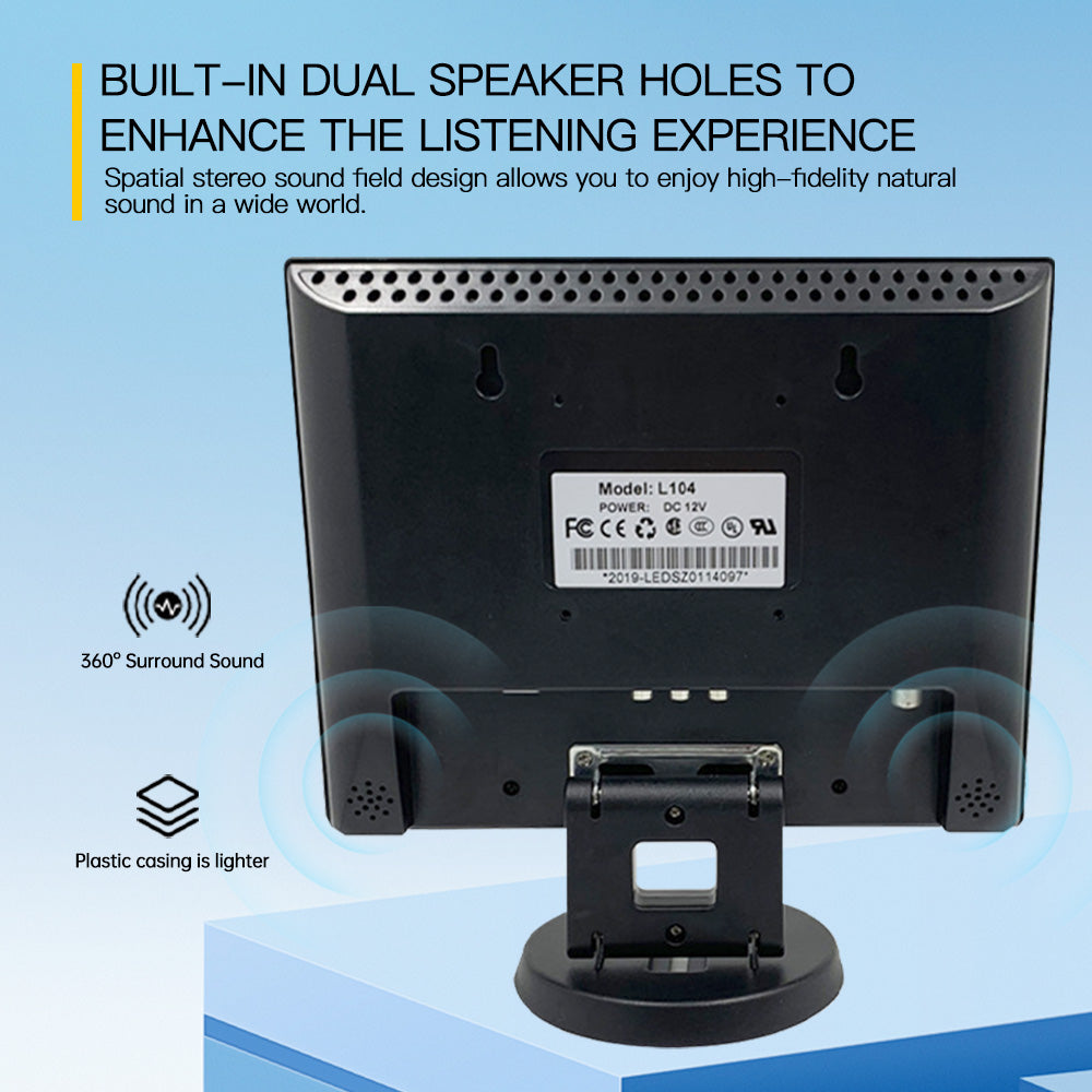 LESOWM N104 10.4 inch VGA Monitor Full HD 1024x768 LCD  Screen VESA Display with Speakers Plastic Shell Black White