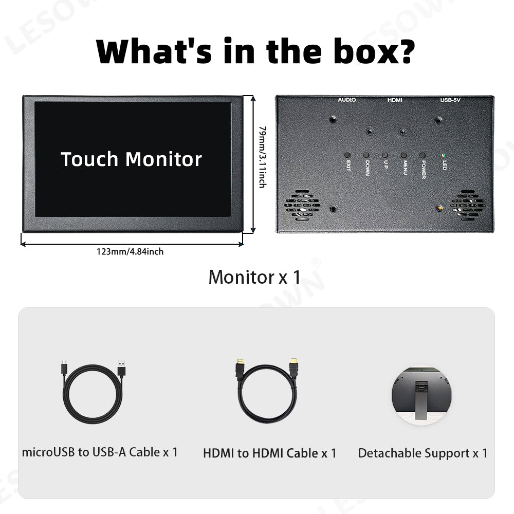 LESOWN P50C-T mini Monitor 5 inch IPS 800x480 LCD Touch Screen Display HDMI mini Sub Screen