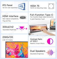 LESOWN P141GPT 14 inch IPS Long Wide Bar Display Touch HDMI USB-C Monitor for PC Speed Aida64 CPU GPU