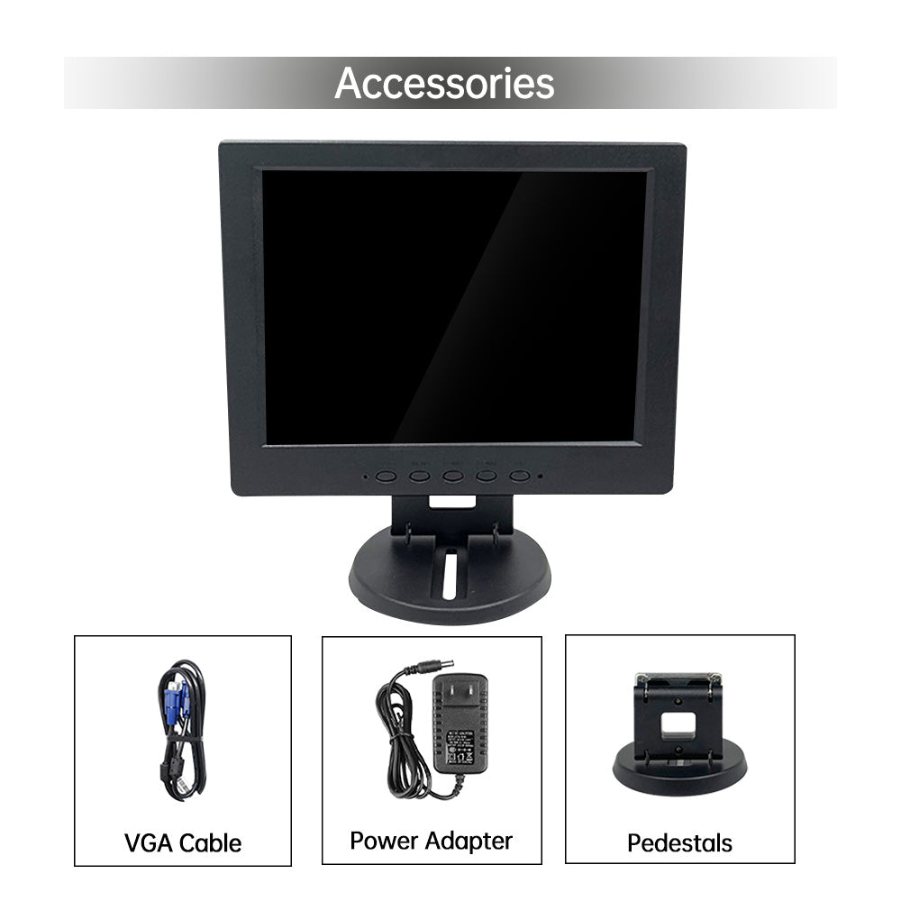 LESOWM N104 10.4 inch VGA Monitor Full HD 1024x768 LCD  Screen VESA Display with Speakers Plastic Shell Black White