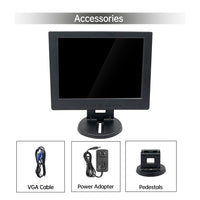 LESOWM N104 10.4 inch VGA Monitor Full HD 1024x768 LCD  Screen VESA Display with Speakers Plastic Shell Black White