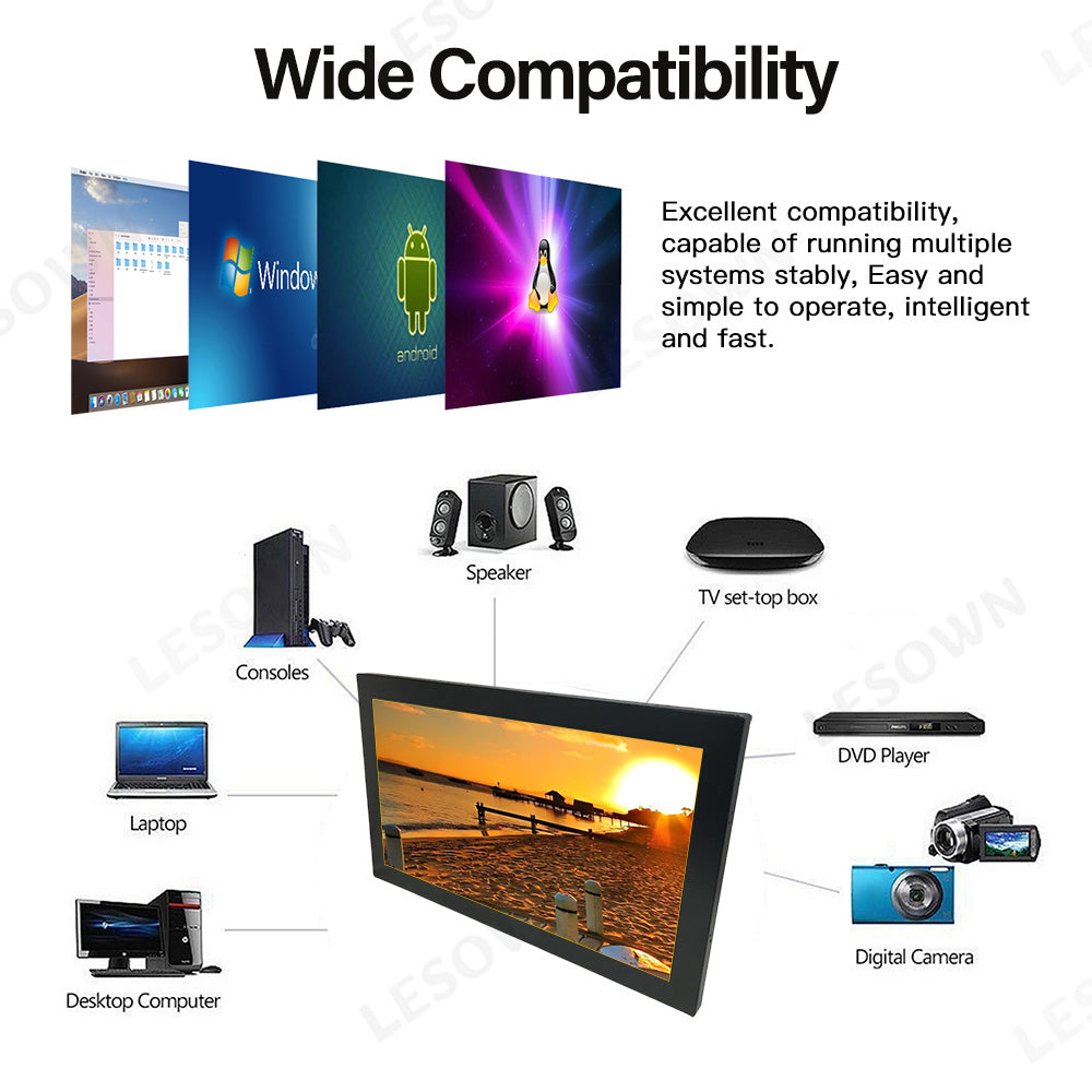 LESOWN E236-C01GBT 23.6in 1920x1080 IPS LCD Embedded Display Open Frame Multi-Touch Screen Industrial for Medical Equipment Digital Signage