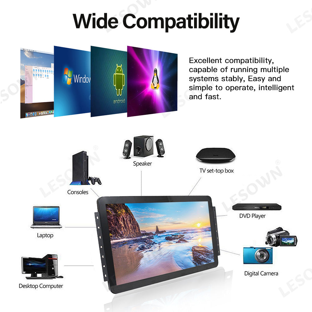 LESOWN E173-C01GBT Open Frame 17.3in Embedded Industrial Panel-Mount Monitor 1080p Touchscreen with VGA/HDMI/Audio/USB(touch) for Laptop