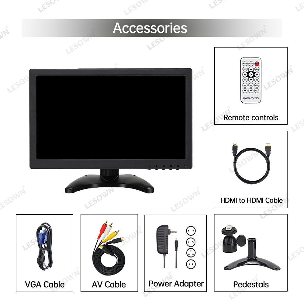 LESOWN N133 Widescreen 13.3 inch Full HD 1920x1080 IPS Screen LCD Monitor Video Input with Speakers