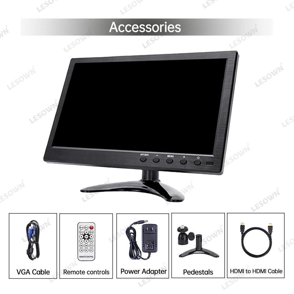 LESOWN N101 10.1 inch Car Monitor HDMI VGA LCD Screen Small Size Display for TV Computer PC Home Security Backup Camera