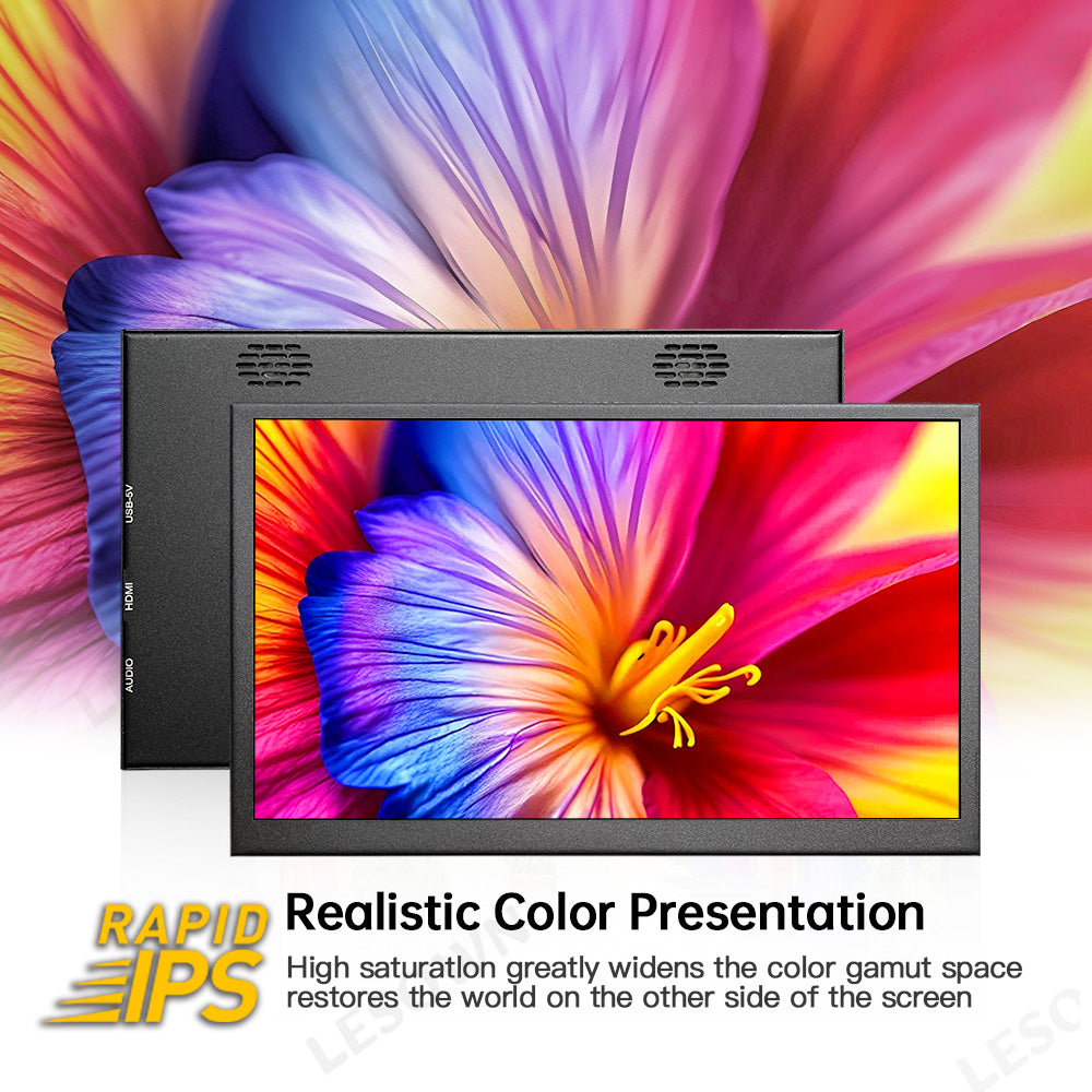 LESOWN P101C 10.1 inch Portable Monitor mini HDMI 1024x600 Portable Display with Speakers for PC Windows