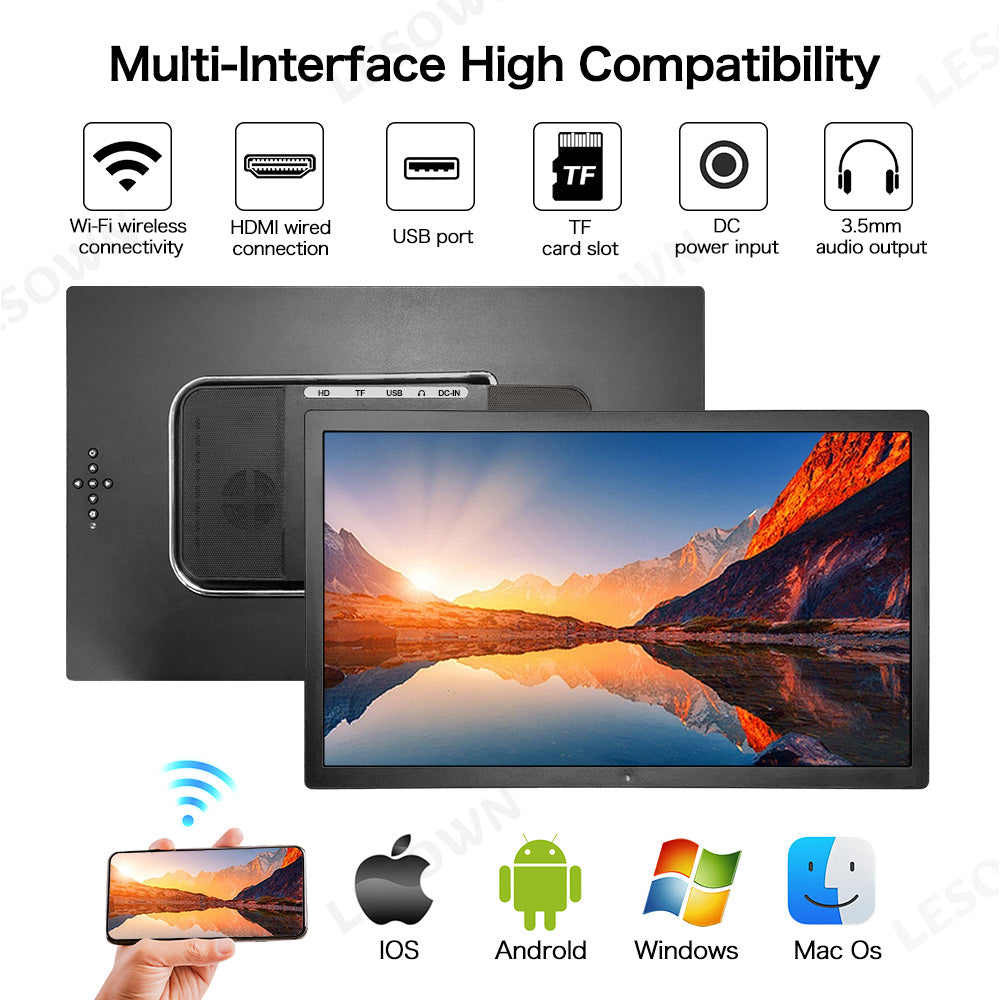 LESOWN P156KPM P185KPM Wireless 15.6 18.5 Inch FHD Portable Monitor Wireless Screen Projection Ideal for Streaming Movies and Reading Documents