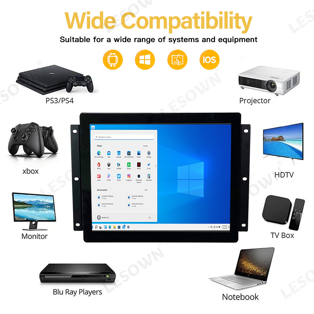 LESOWN E104-C01GBTE 10.4 Inch Embedded Display 1024x768 LCD 1000cd/m² Panel Mount Display with VGA+HDMI for Medical Equipment PC
