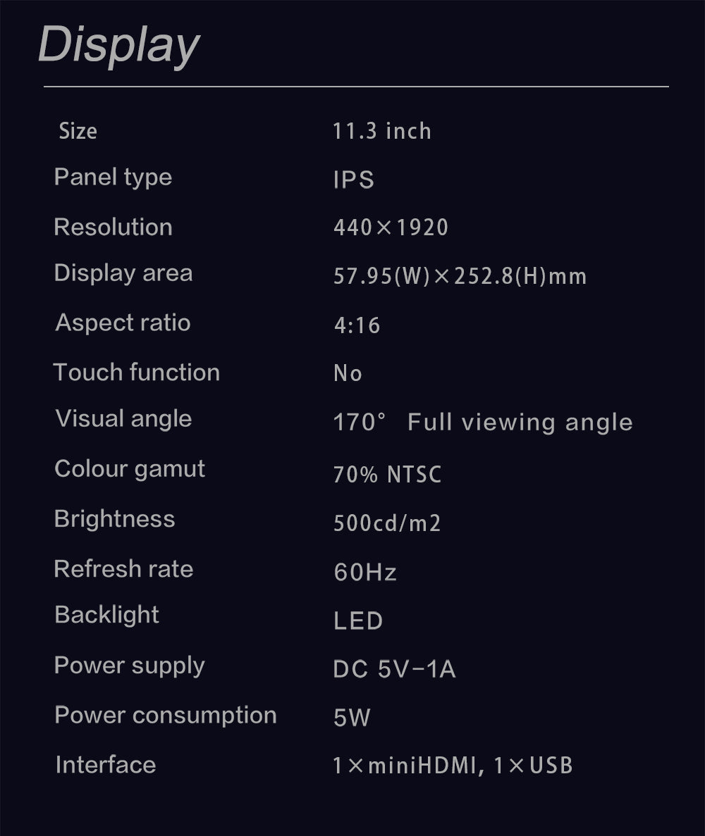 LESOWN P113 11.3 inch Stretched Bar Display HDMI External Long Monitor for PC Temperature Monitoring Aida64
