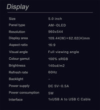 LESOWN P50F mini Monitor 5 inch 100%sRGB USB Connect OLED 6500:1 Contrast Small Extended Screen Display Driver Need