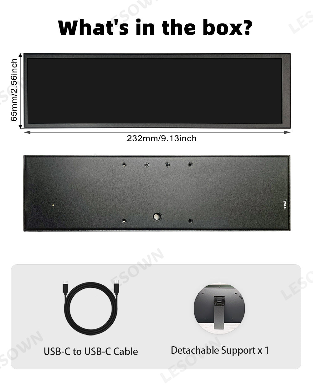 LESOWN P88D-T Touch Screen Long Display 8.8 inch 480x1920 600cd/m2  IPS Wide Extender Screen with Stand
