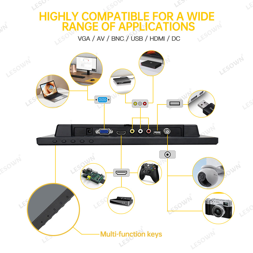 LESOWN N120 12 inch 1024x768 Industrial LCD Monitor 4:3 HDMI AV Small Wide Screen Touch Display
