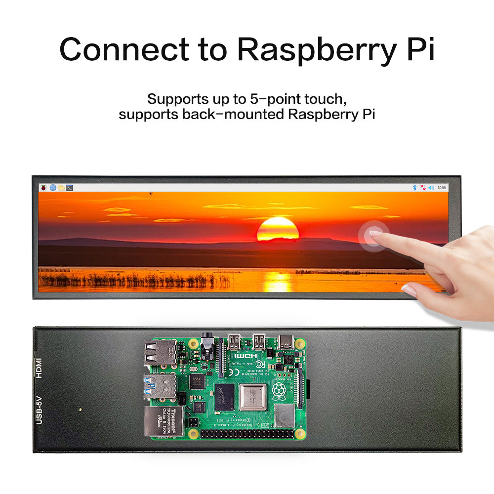 LESOWN P88-T 8.8 inch Long LCD Panel Display Touchscreen 1920x480 Wide Secondary Screen for Window PC