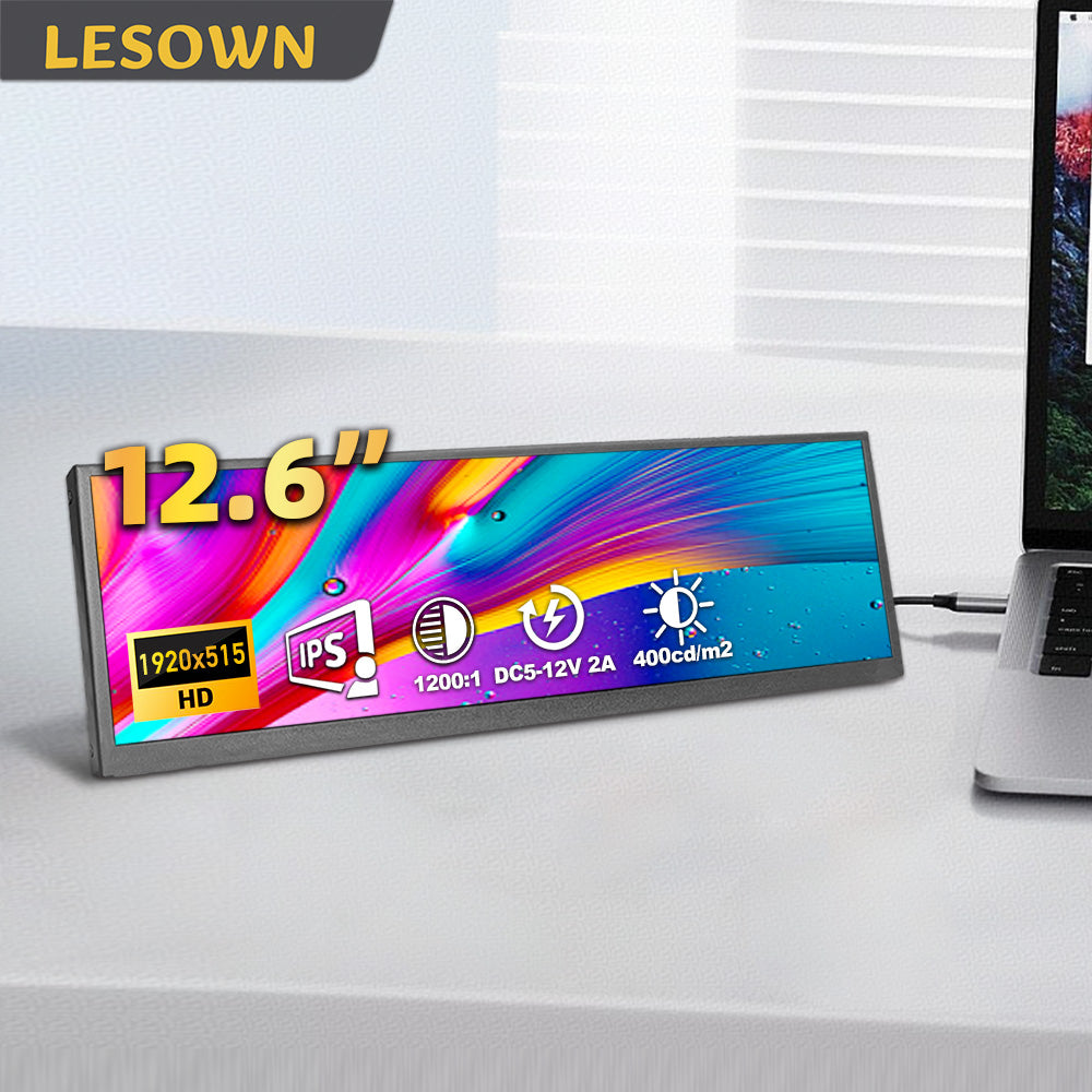 LESOWN P126GPS 12.6 inch Secondary Screen 1920x515 IPS HDMI Bar LCD Monitor
