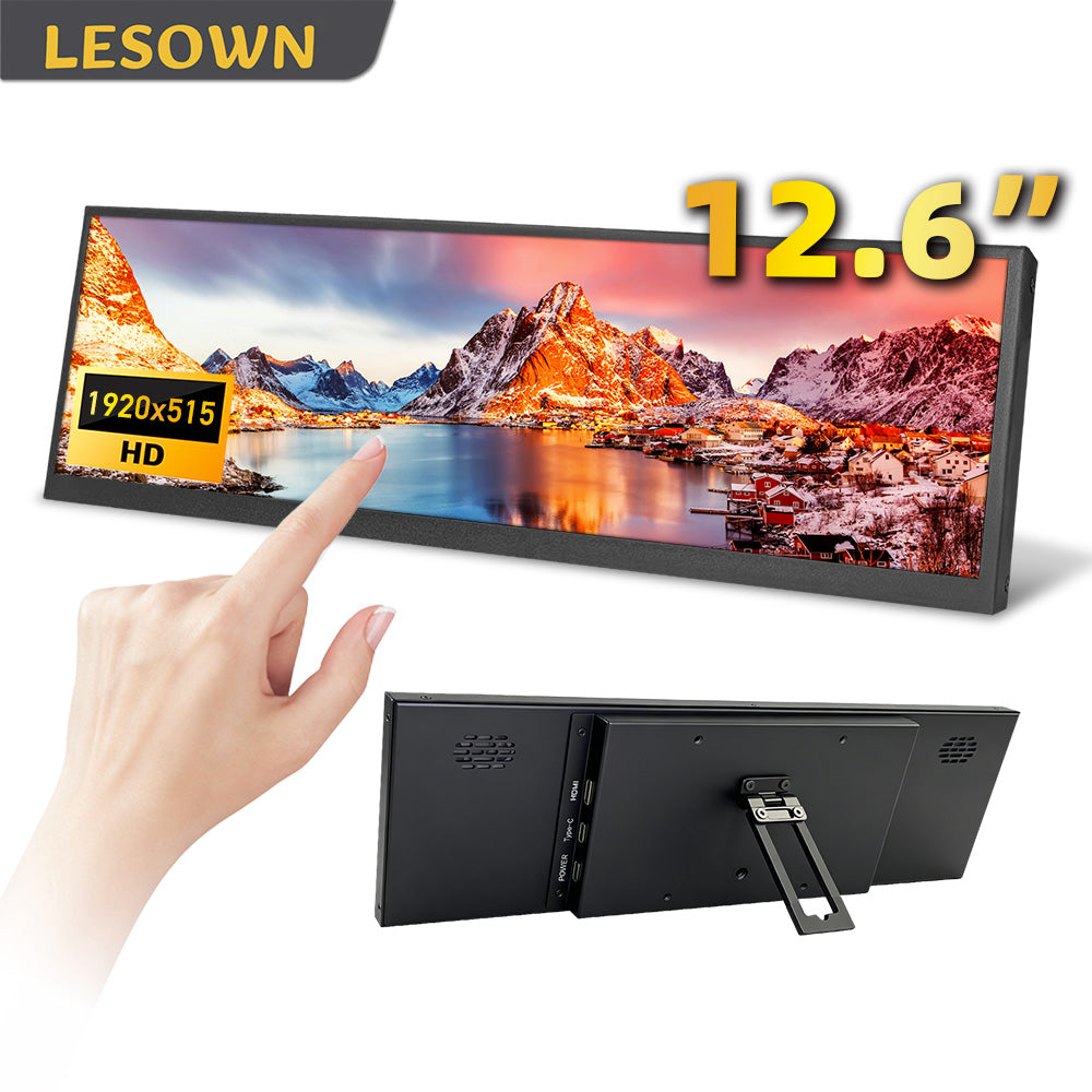 LESOWN P126GPT 12.6 inch USB C Stretched Bar LCD Monitor HDMI Touchscreen Portable Display Extended