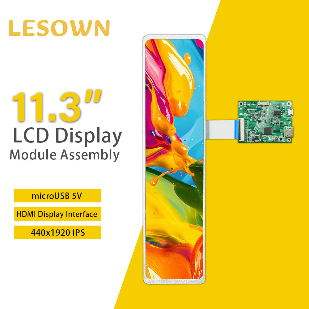 LESOWN M113-A01S 11.3 inch Long Stretched Bar LCD Screen 440x1920 IPS mini HDMI MIPI 4LANE Interface Display Module for Raspberry Pi Laptop