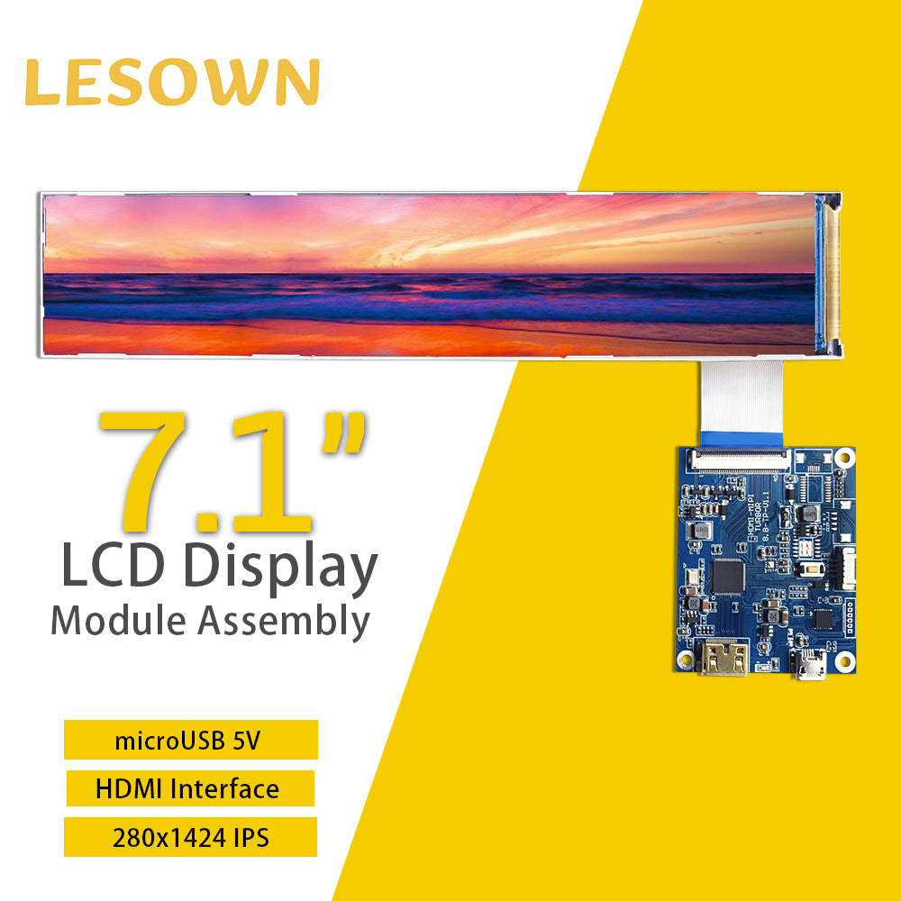 LESOWN M71-A01S LCD Panel Display Long Strip Slim Screen 7.1 inch 280x1424 IPS HDMI 400cd/m2 MIPI 4LANE Interface Module with Driver Board