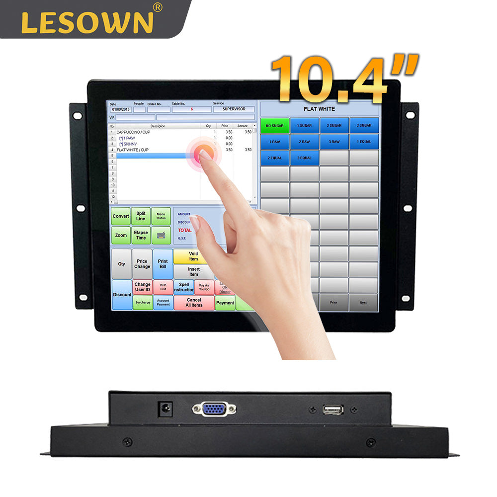 LESOWN E104-A01GBR 10.4 Inch Industrial Embedded Win-10 PC Monitor 1024x768 600cd/m² 4:3 Panel-Mount Monitor Rugged Touchscreen for TV PC