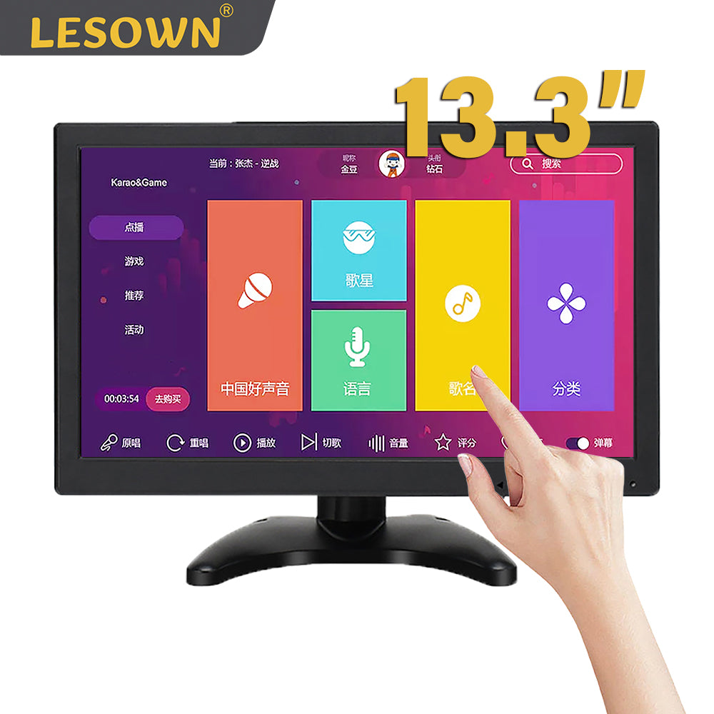 LESOWN N133 Widescreen 13.3 inch Full HD 1920x1080 IPS Screen LCD Monitor Video Input with Speakers