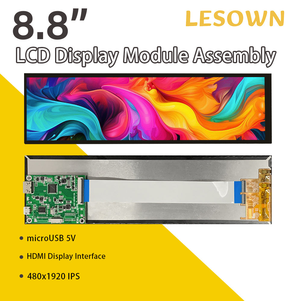 LESOWN M88-A01S 8.8 inch Long Bar Display 600cd/m2 High Brightness HDMI 480x1920 IPS Second Screen LCD Module for Raspberry Pi PC