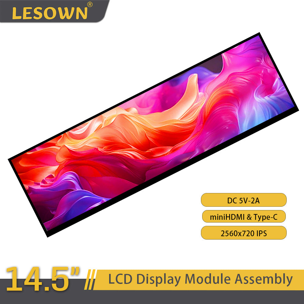 LESOWN M145-A01T Long Stretched Screen 14.5 inch IPS Touch 2560x720 QHD 1500:1 USB-C HDMI Strip Bar Secondary Display LCD Panel Module
