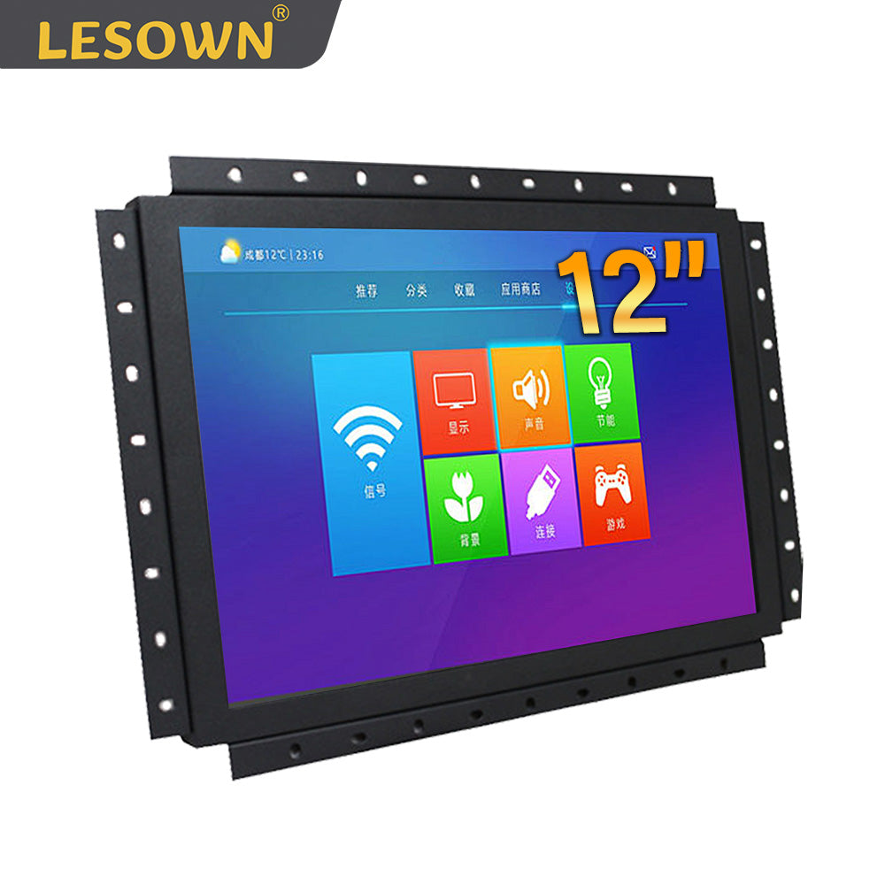 LESOWN E120-A01GBR Embedded Display Raspberry Pi 12 Inch 1024x768 LCD Open Frame Touch Monitor Panel Mount for Factory Automation TV CCTV PC