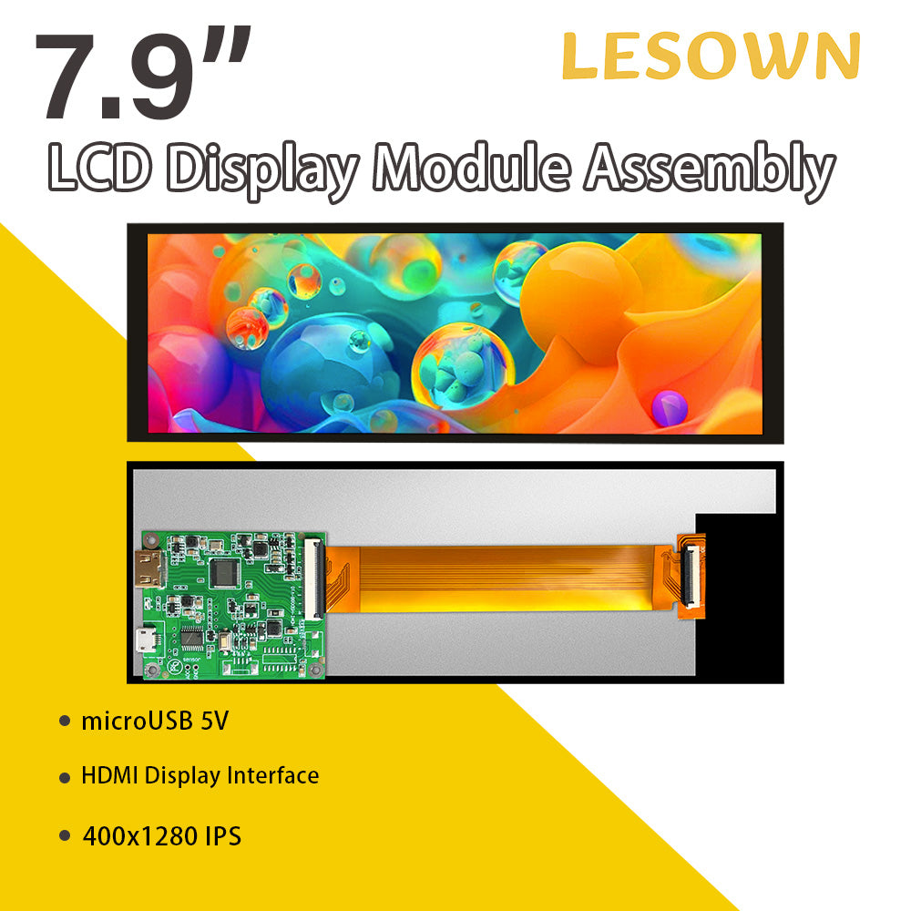 LESOWN M79-A01S Long Bar Screen 7.84 inch Display HDMI USB Powered 400x1280 HD Resolution IPS LCD Panel 500cd/m2 High Brightness Module