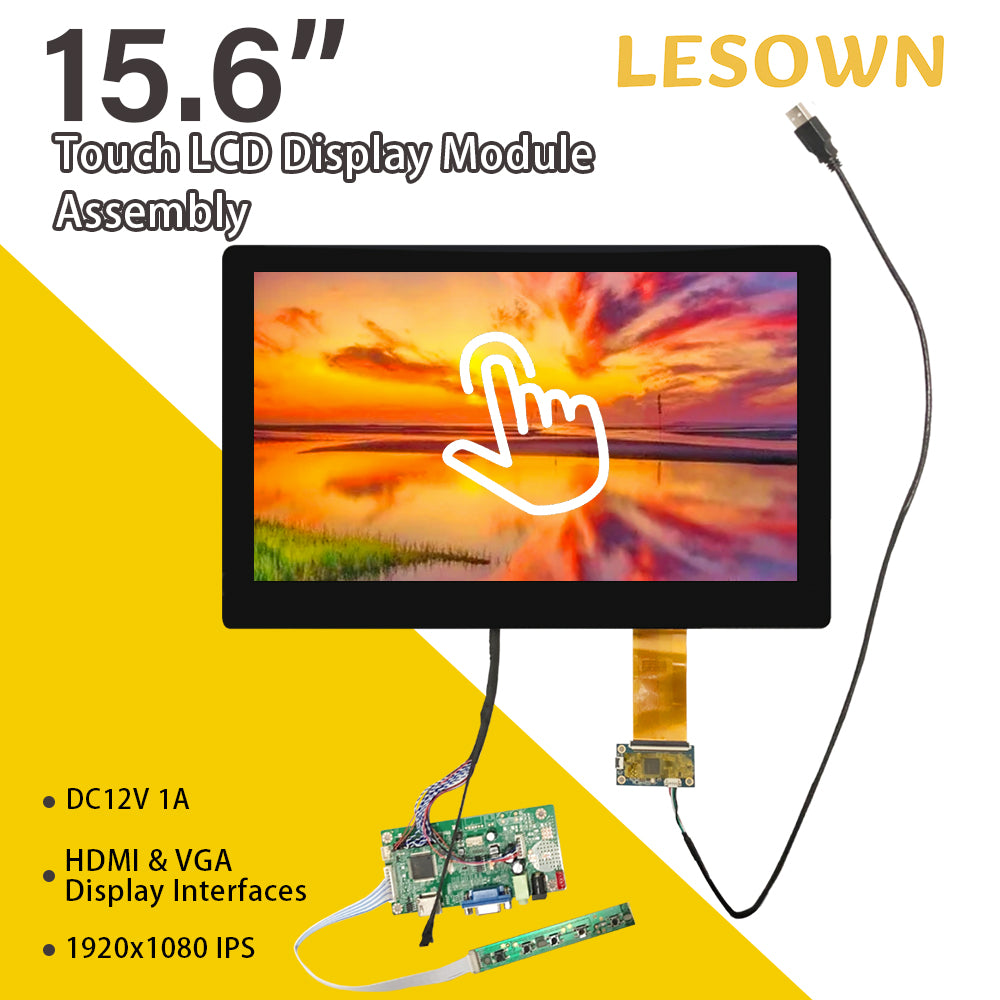 LESOWN M156-B01T 15.6 inch Laptop Screen 1920x1080 IPS HDMI VGA USB Touchscreen Display eDP 30PIN Interface LCD Panel Module for PC