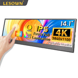 LESOWN P141GMS+S/P141GMT+S 14.1 inch Long Portable Monitor 4K Ultra Wide Touch Screen Capacitive USB C HDMI IPS Laptop PC External LCD Monitor