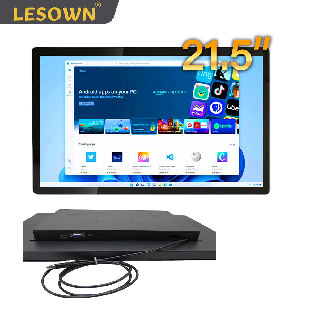 LESOWN E215-C01GBT Embedded 21.5 Inch 1080p Industrial Monitor 1920x1080 IPS Touch Monitor Panel Mount with VGA/HDMI/Audio/USB(touch) for TV