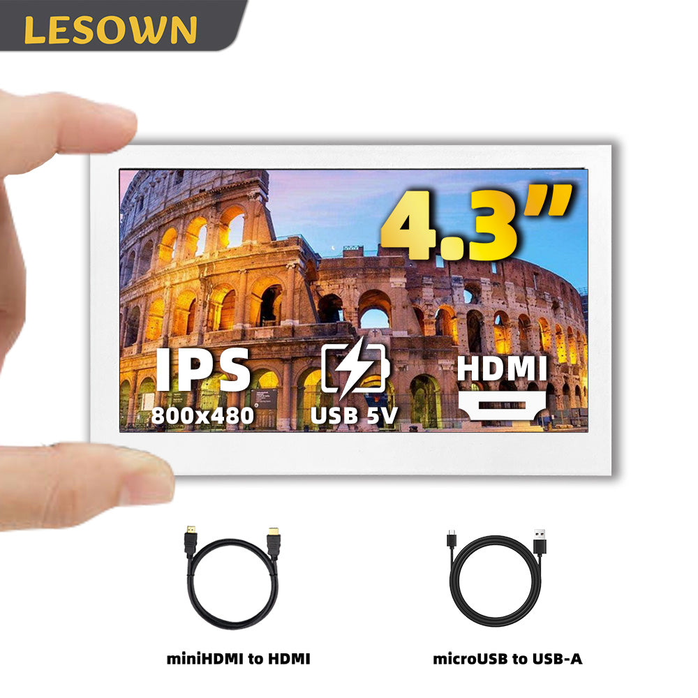 LESOWN P43CW 4.3inch Small HDMI Portable Monitor  800×480with Speakers Portable Temperature Monitoring Display